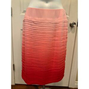 Lafayette 148 Pink Red Silk Fringe Tiered Silk Crepe Pencil Skirt, Size 4